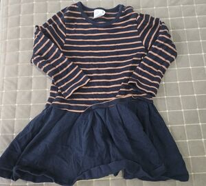 Uniqlo Kids Navy and Tan Striped Dress